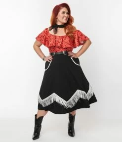 Unique Vintage Plus Size Black & Red Bandana Print Swing Dress
