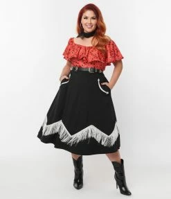 Unique Vintage Plus Size Black & Red Bandana Print Swing Dress