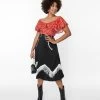 Unique Vintage Black & Red Bandana Print Swing Dress Clothing