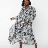 Unique Vintage Plus Size Black & Wild Horses Neck Tie Maxi Dress