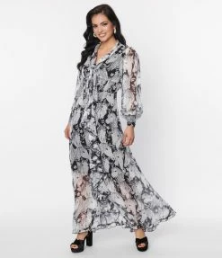 Clothing Unique Vintage Black & Wild Horses Neck Tie Maxi Dress