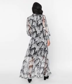 Clothing Unique Vintage Black & Wild Horses Neck Tie Maxi Dress