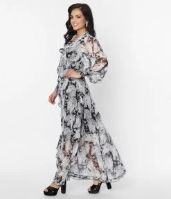 Clothing Unique Vintage Black & Wild Horses Neck Tie Maxi Dress