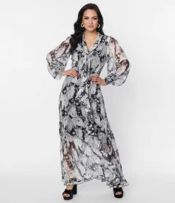 Clothing Unique Vintage Black & Wild Horses Neck Tie Maxi Dress