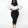 Clothing Unique Vintage Plus Size Black & White Western Floral Yoke Wiggle Dress