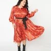 Clothing Unique Vintage Plus Size Rust Red & Western Print Shirtdress