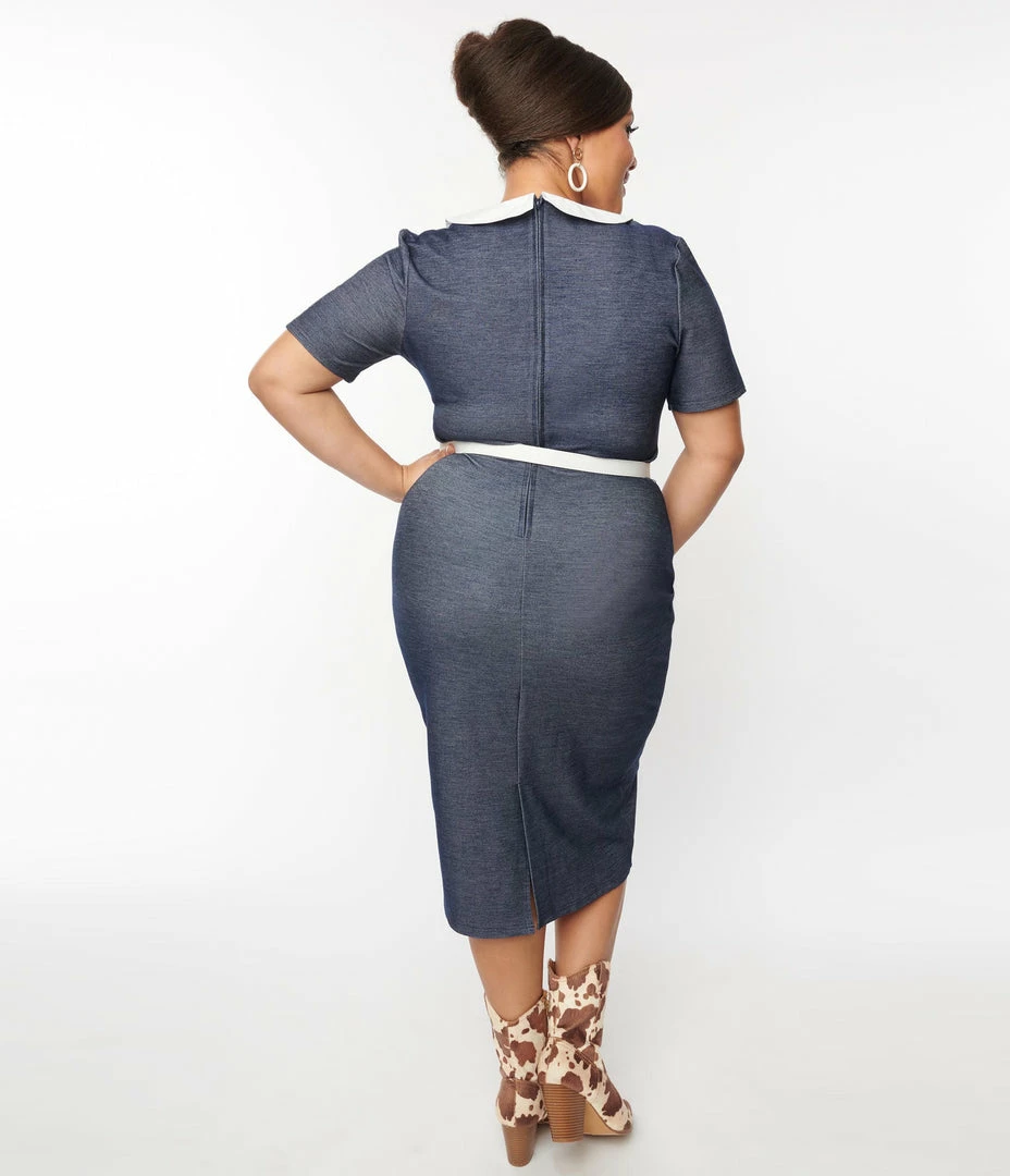 Clothing Unique Vintage Plus Size Denim Renata Pencil Dress