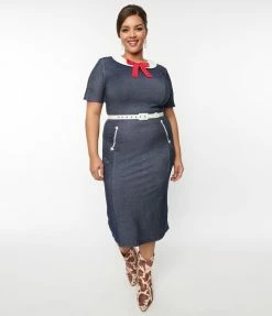 Clothing Unique Vintage Plus Size Denim Renata Pencil Dress
