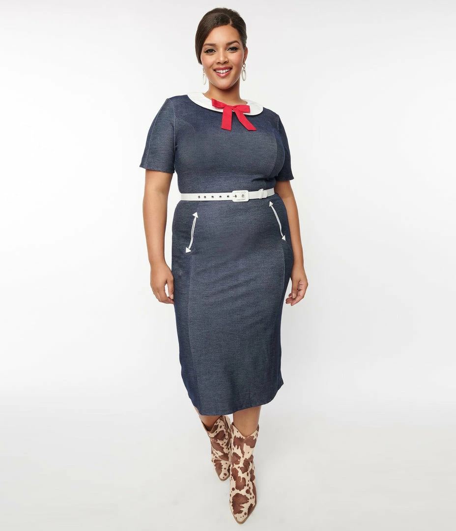 Clothing Unique Vintage Plus Size Denim Renata Pencil Dress