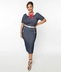 Clothing Unique Vintage Plus Size Denim Renata Pencil Dress