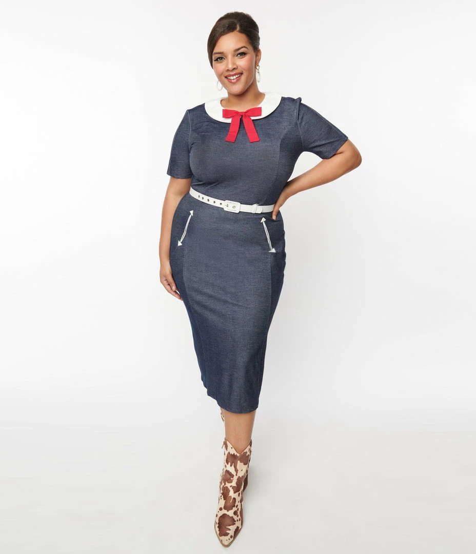 Clothing Unique Vintage Plus Size Denim Renata Pencil Dress