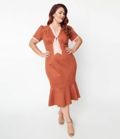 Unique Vintage Plus Size Rust Orange Holloway Wiggle Dress Clothing