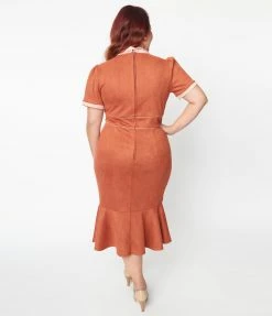 Unique Vintage Plus Size Rust Orange Holloway Wiggle Dress Clothing