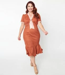 Unique Vintage Plus Size Rust Orange Holloway Wiggle Dress Clothing