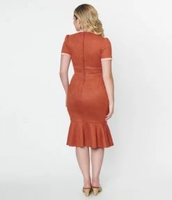 Unique Vintage Rust Orange Holloway Wiggle Dress Clothing