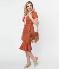Unique Vintage Rust Orange Holloway Wiggle Dress Clothing