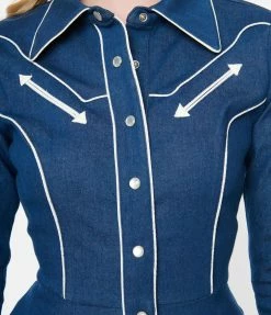 Unique Vintage Denim Western Shirt Swing Dress Clothing