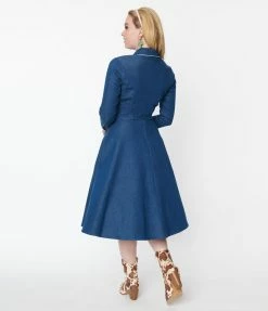 Unique Vintage Denim Western Shirt Swing Dress Clothing