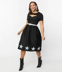 Unique Vintage Black & White Star Cut Out Dress Clothing