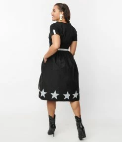 Unique Vintage Black & White Star Cut Out Dress Clothing