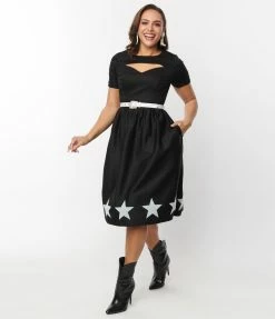 Unique Vintage Black & White Star Cut Out Dress Clothing