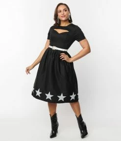 Unique Vintage Black & White Star Cut Out Dress Clothing