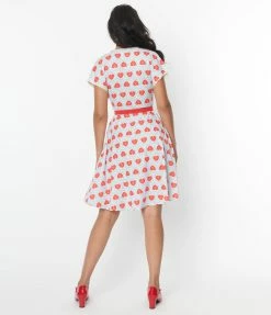 Unique Vintage Framed Hearts Print Swing Dress