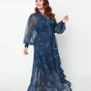 Clothing Unique Vintage Plus Size Navy & Golden Galaxy Neck Tie Maxi Dress
