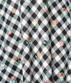 Unique Vintage Plus Size Black & White Gingham Floral Swing Dress
