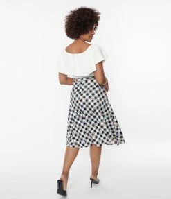 Clothing Unique Vintage Black & White Gingham Floral Swing Dress