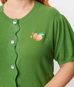 Unique Vintage Plus Size Green & Peach Cardigan Clothing