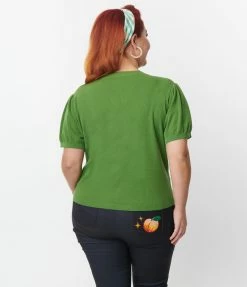 Unique Vintage Plus Size Green & Peach Cardigan Clothing