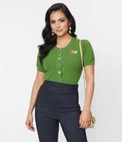 Unique Vintage Green & Peach Cardigan