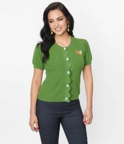 Unique Vintage Green & Peach Cardigan