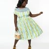Clothing Unique Vintage Plus Size Mint & Lemon Print Flare Dress