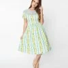 Clothing Unique Vintage Mint & Lemon Print Flare Dress