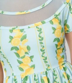 Clothing Unique Vintage Mint & Lemon Print Flare Dress