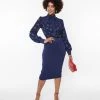Unique Vintage Navy & Cherry Print Wiggle Dress Clothing