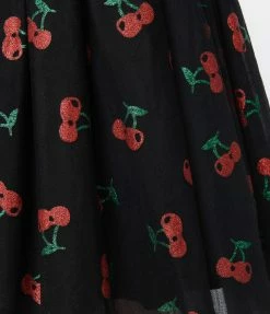 Unique Vintage Black & Red Cherry Sweetie Pie Flare Skirt Clothing