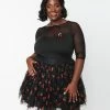 Unique Vintage Plus Size Black & Swiss Dot Illusion Neck Top