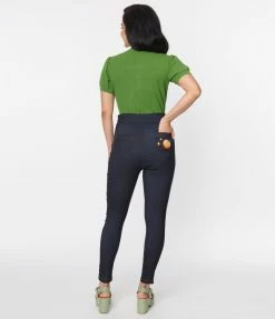 Clothing Unique Vintage Denim Bengaline & Peach Rizzo Cigarette Pants