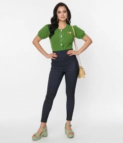 Clothing Unique Vintage Denim Bengaline & Peach Rizzo Cigarette Pants