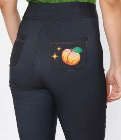 Clothing Unique Vintage Denim Bengaline & Peach Rizzo Cigarette Pants