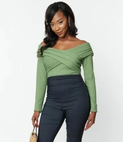 Unique Vintage Green Textured Knit Saturday Night Bodysuit