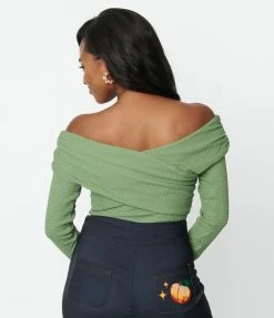 Unique Vintage Green Textured Knit Saturday Night Bodysuit