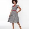 Unique Vintage Black & Ivory Gingham Dahlia Swing Dress