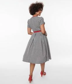 Unique Vintage Black & Ivory Gingham Dahlia Swing Dress