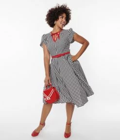 Unique Vintage Black & Ivory Gingham Dahlia Swing Dress