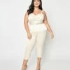 Unique Vintage Plus Size Cream Satin Bridal Marcel Jumpsuit