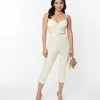 Unique Vintage Cream Satin Bridal Marcel Jumpsuit Clothing
